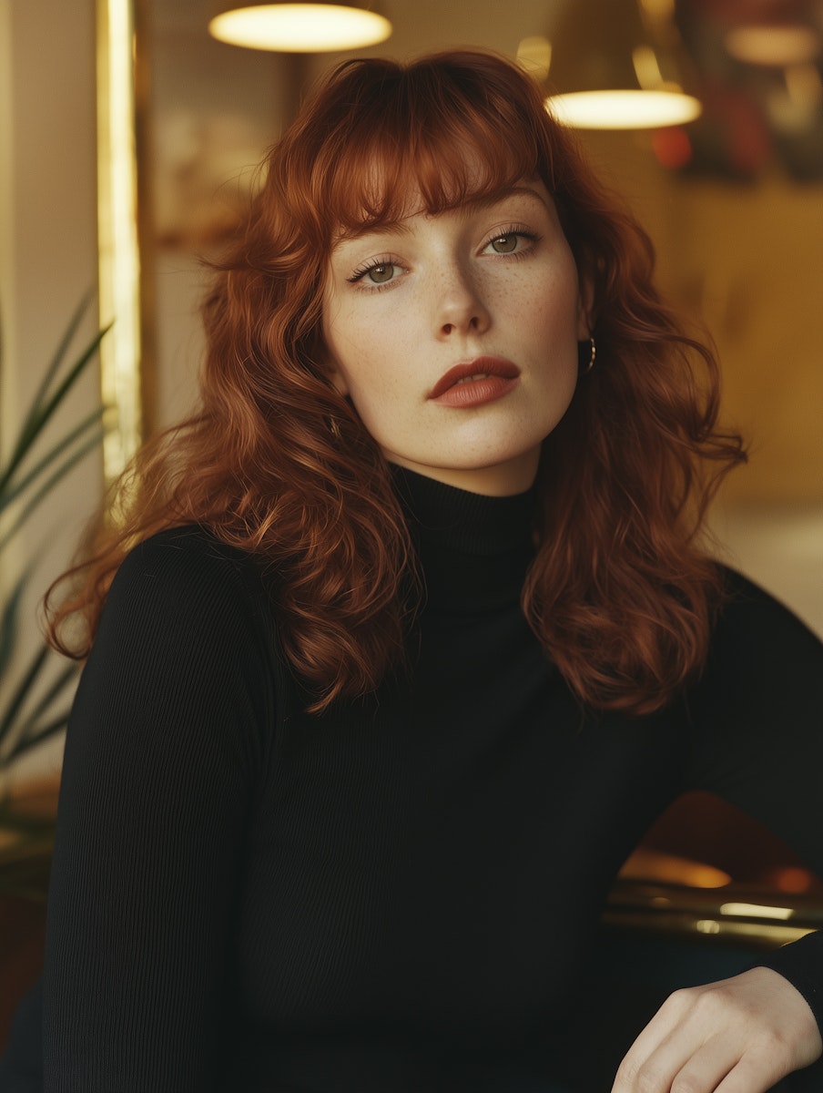 una chica mostrando su tinte de cabello rojo con un nuevo color nuevo look