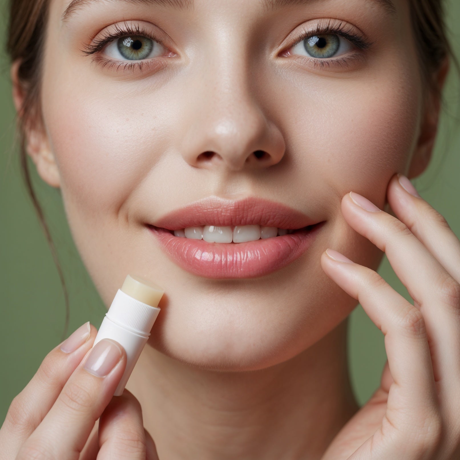 Una chica OPB usando su bálsamo labial para no más labios secos y siempre protegidos