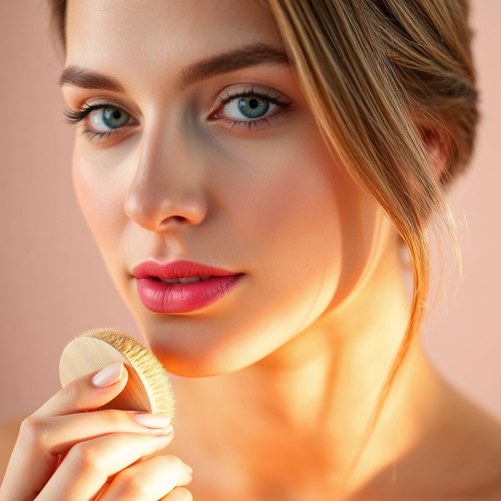 Una modelo OPB utilizando un cepillo facial porque su piel lo merece