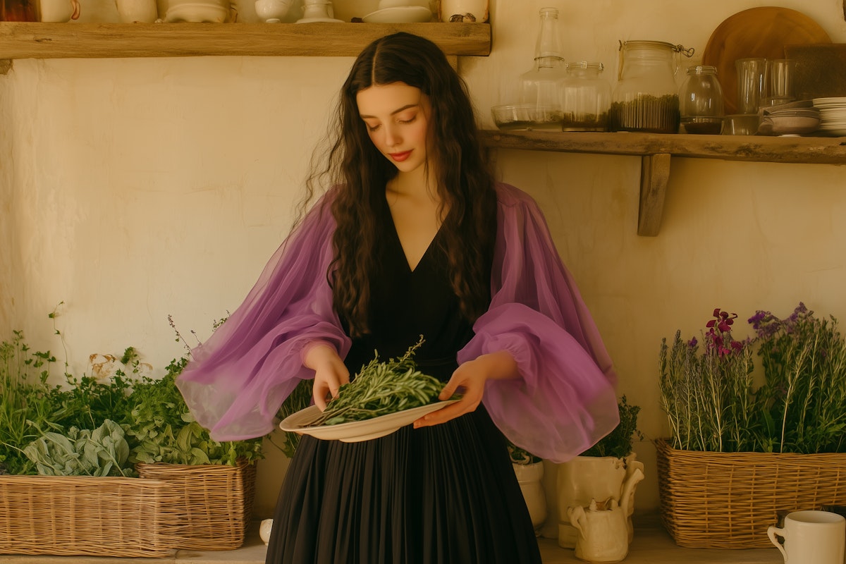 una imagen de una chica con diferentes hierbas naturales conceptualizando 10 exfoliantes naturales para la piel