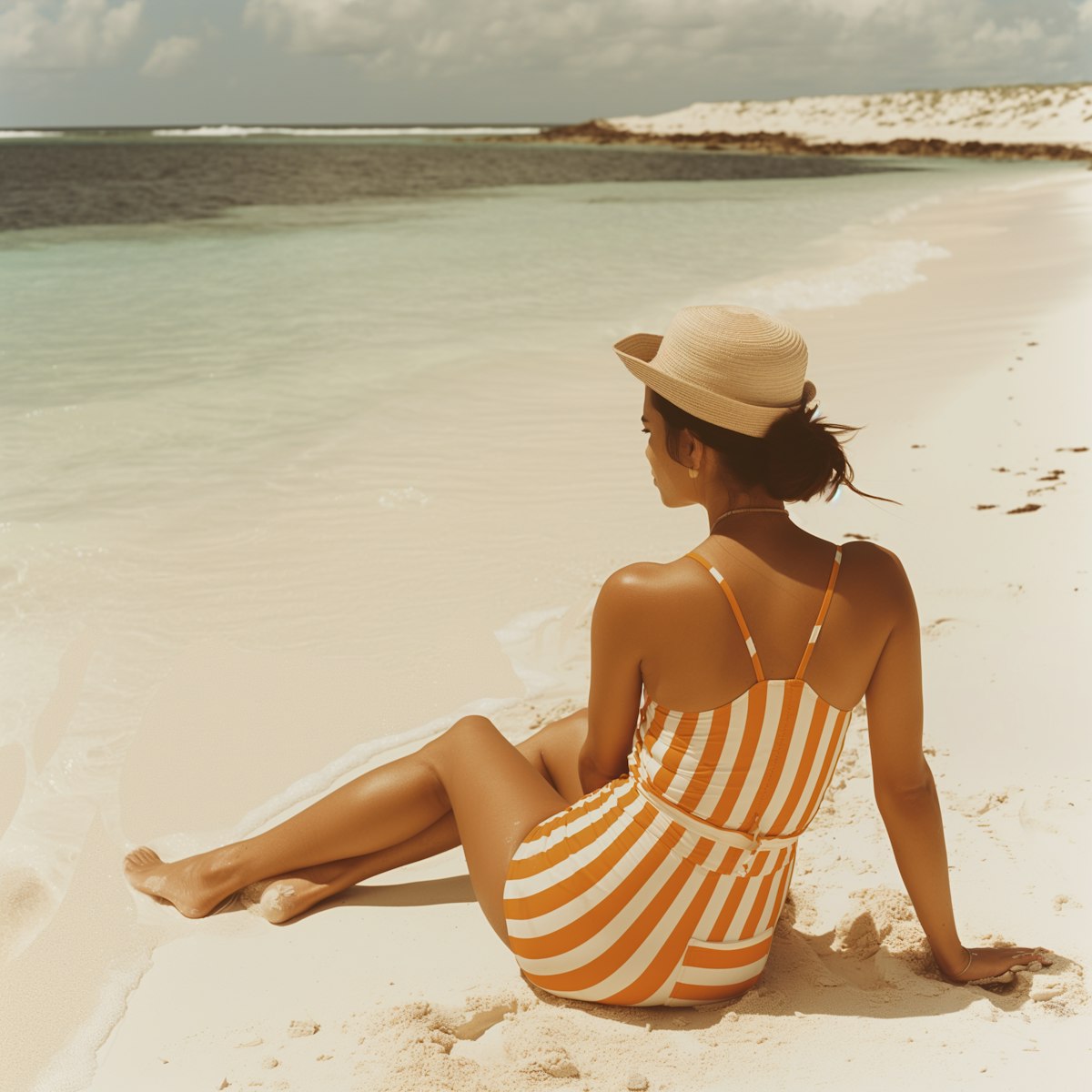 Una mujer en la playa descansando representando un masaje para pies después de un día cansado