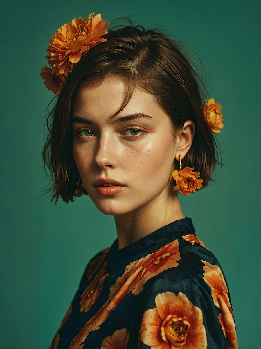 Una mujer con flores mostrando los peligros del amoniaco para el cabello y otras opciones
