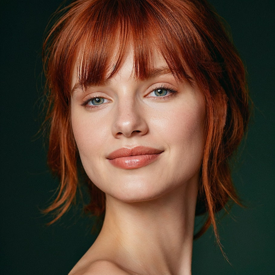 una chica mostrando su cabello con tinte después de un pretratamiento para teñir su cabello