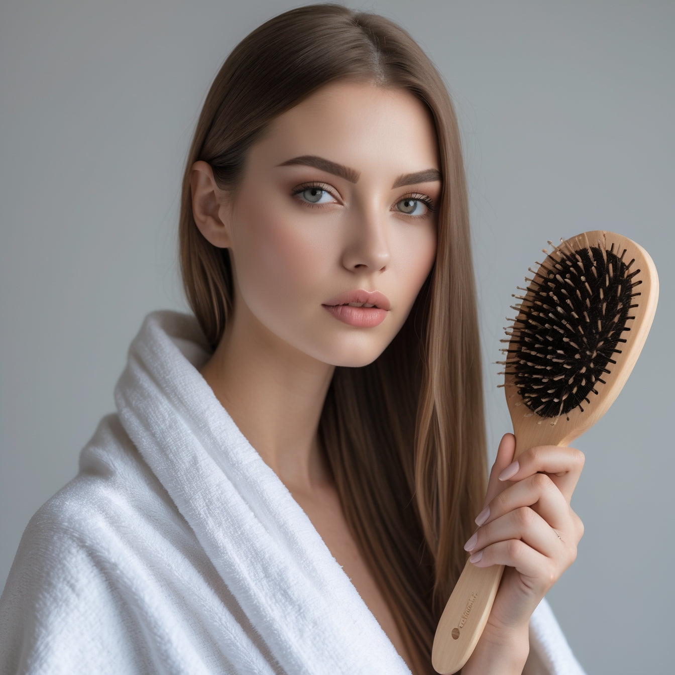 modelo OPB mostrando un cepillo para su tipo de cabello