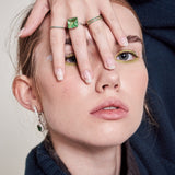 Anillo Doble Dorado Zirconia Verde