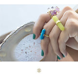 Anillo Dorado Piedra Cuarzo Lila