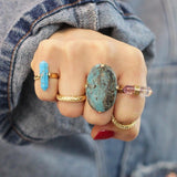 Anillo Dorado Piedra Turquesa Azul