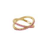 Anillo Cruzado Dorado Zirconia Rosa