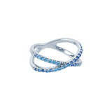 Anillo Cruzado Plata Zirconia Azul