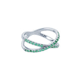 Anillo Cruzado Plata Zirconia Verde