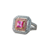 Anillo Cuadrado Plata Zirconia Rosa