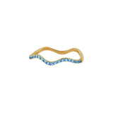 Anillo Curvo Dorado Zirconia Azul