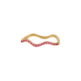 Anillo Curvo Dorado Zirconia Rosa