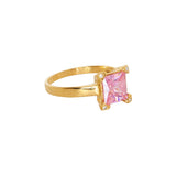 Anillo Dorado Zirconia Cuadra Rosa Claro