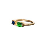 Anillo Dorado Zirconias Verde y Azul