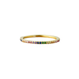 Anillo Dorado Delgado Zirconia Multicolor
