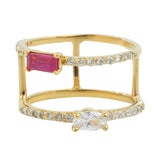 Anillo Dorado Doble Zirconia Rosa y Blanca