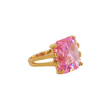 Anillo Dorado Zirconia Cuadrada Rosa