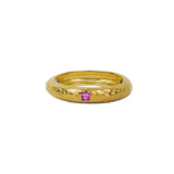 Anillo Dorado Texturizado Zirconia Rosa