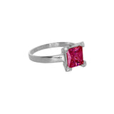 Anillo Plata Zirconia Cuadro Rosa