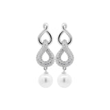 Silver Aretes featuring white zirconia and a pearl