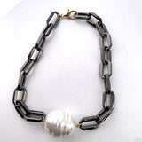 Chunky Chain Necklace with Pearl Pendant