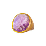 Ring Dorado Piedra Circular Cuarzo Lila